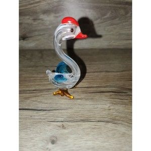 Vintage Art Glass Bird Goose Duck -blue Red -Hand Blown Murano style